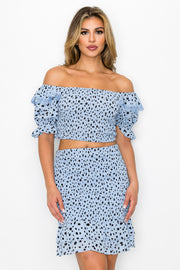 Smocking Ruffled Printed Top & Skirts Set - Spicy and Sexy