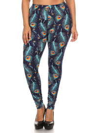 Plus Size Print, Full Length Leggings In A Slim Fitting Style With A Banded High Waist - Spicy and Sexy