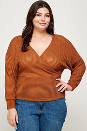 Plus Size Textured Waffle Sweater Knit Top - Spicy and Sexy