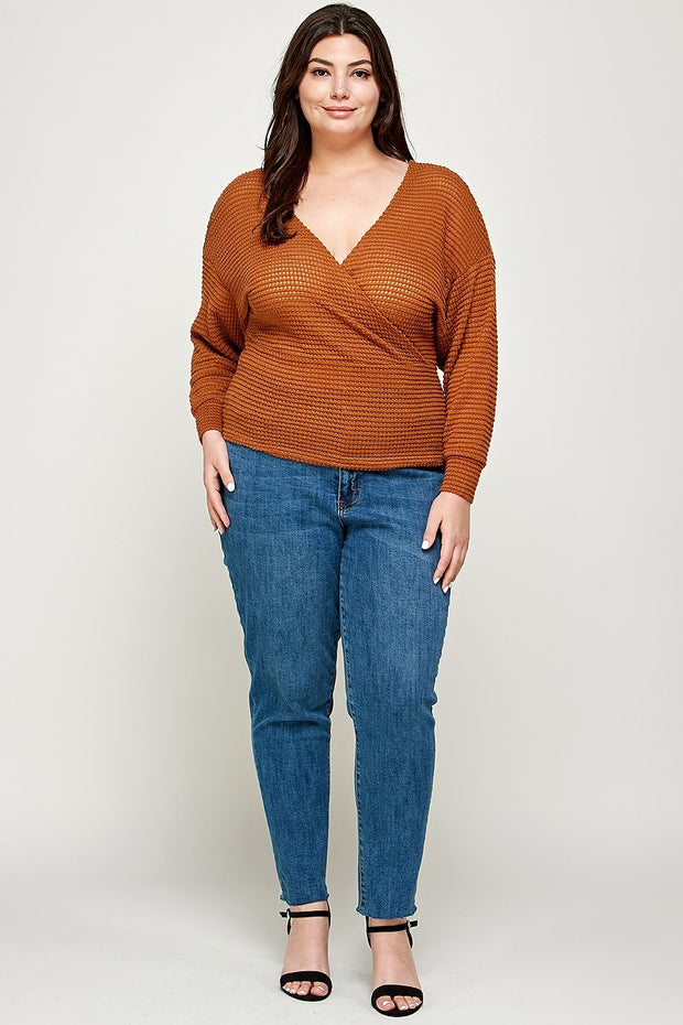 Plus Size Textured Waffle Sweater Knit Top - Spicy and Sexy