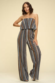 Womens Two Piece Set Flowy Strapless Crop Top, High Waist Palazzo Pants - Spicy and Sexy