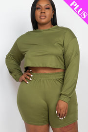 Plus Size Cozy Crop Top And Shorts Set - Spicy and Sexy