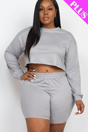 Plus Size Cozy Crop Top And Shorts Set - Spicy and Sexy