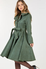 Button Tacking Collar A-Line Suede Coat - Spicy and Sexy