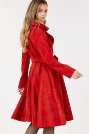Button Tacking Collar A-Line Suede Coat - Spicy and Sexy