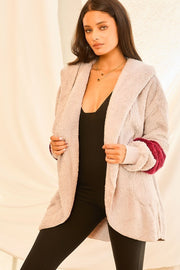 Color Block Long Sleeve Wool Hoodie Jacket With Pocket - Spicy and Sexy