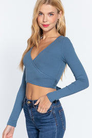 Surplice With Tie Rib Knit Top - Spicy and Sexy
