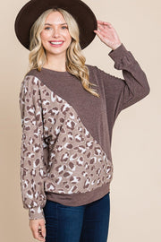Cute Animal French Terry Brush Contrast Print Pullover With Cuff Detail - Spicy and Sexy