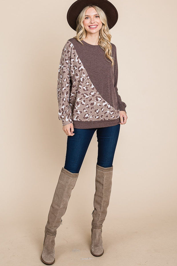 Cute Animal French Terry Brush Contrast Print Pullover With Cuff Detail - Spicy and Sexy