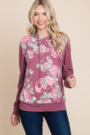 Floral Printed Contrast Hoodie With Relaxed Fit And Cuff Detail - Spicy and Sexy
