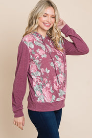 Floral Printed Contrast Hoodie With Relaxed Fit And Cuff Detail - Spicy and Sexy