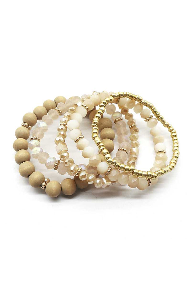 Wood Crystal Metal Bead Stretch Bracelet Set - Spicy and Sexy