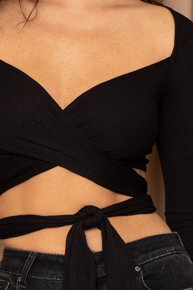 Ribbed Long Strap Wrap Tie Crop Top - Spicy and Sexy