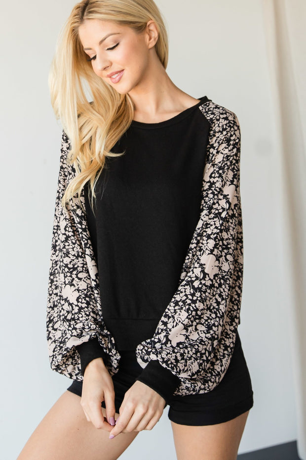 Floral Print Bubble Longsleeve Top - Spicy and Sexy
