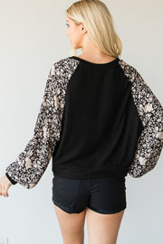 Floral Print Bubble Longsleeve Top - Spicy and Sexy