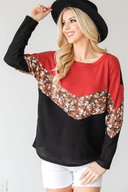 Unique Color-Block Long Sleeve Top - Spicy and Sexy
