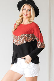 Unique Color-Block Long Sleeve Top - Spicy and Sexy