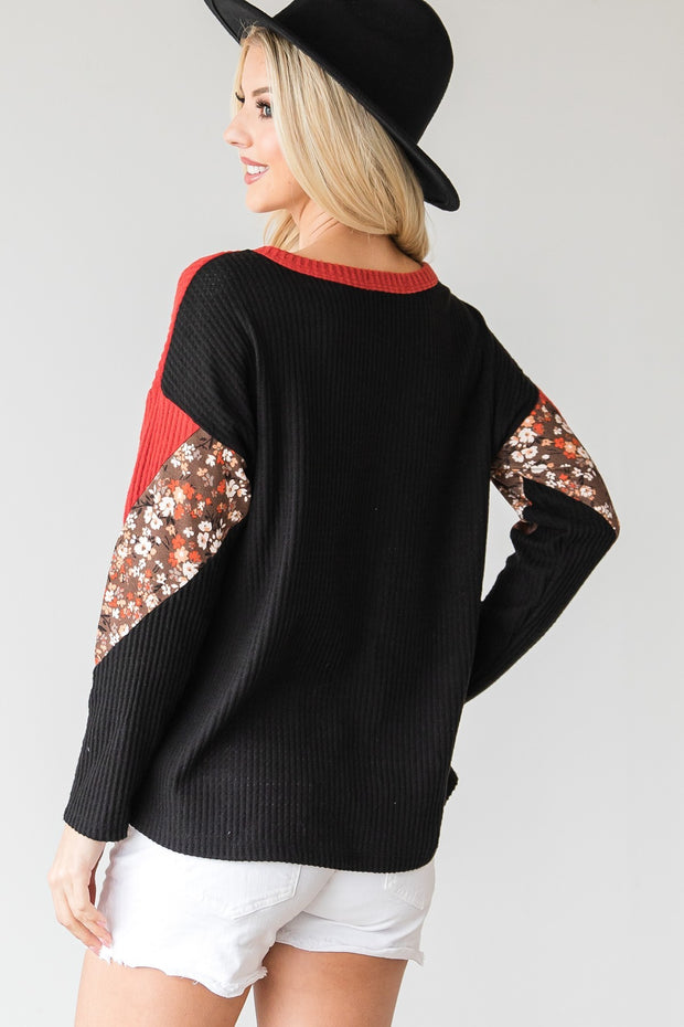 Unique Color-Block Long Sleeve Top - Spicy and Sexy