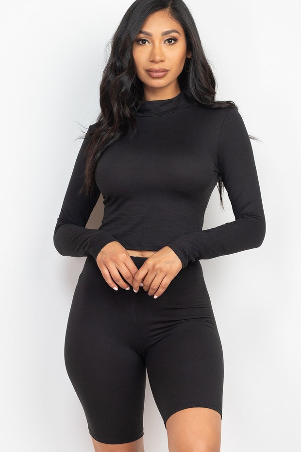 Mock Neck Top & Biker Shorts Set - Spicy and Sexy