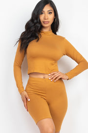 Mock Neck Top & Biker Shorts Set - Spicy and Sexy