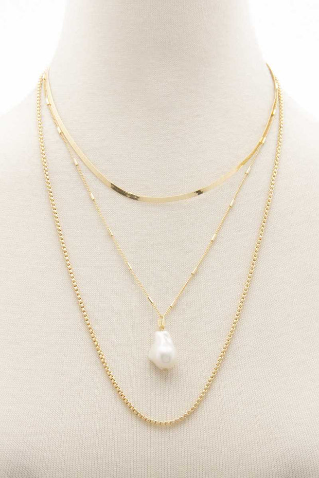 Pearl Herringbone Link Layered Necklace - Spicy and Sexy