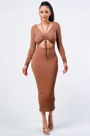 Trendy Front Shirring Cut-Out Long Sleeved Dress - Spicy and Sexy