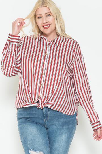 Multi Stripe Side Slit Cotton Shirt - Spicy and Sexy