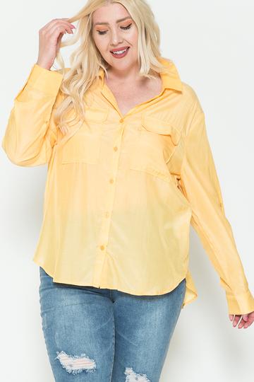 Plus Size Chest Pocket Oversized Satin Shirt - Spicy and Sexy