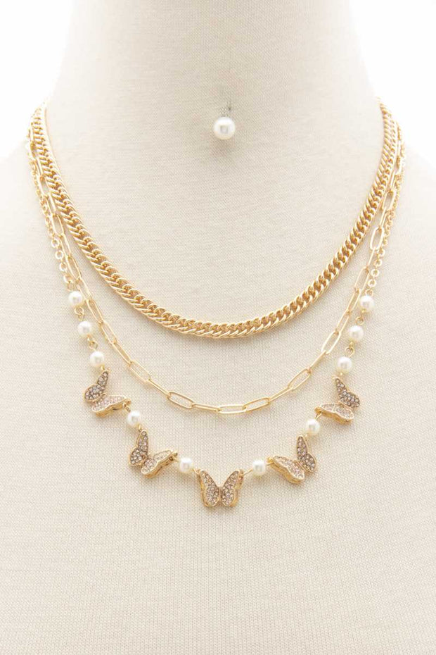 Butterfly Charm Oval Link Layered Necklace - Spicy and Sexy