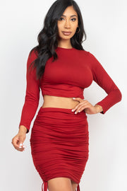 Ruched Side Crop Top & Drawstring Skirt Set - Spicy and Sexy