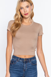 Short Sleeve Crew Neck Rib Crop Top - Spicy and Sexy