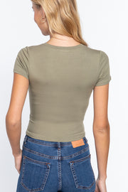 Short Sleeve Crew Neck Rib Crop Top - Spicy and Sexy