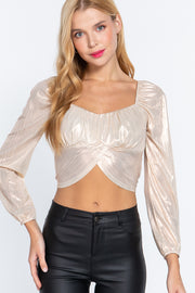Long Sleeve Ruched Metallic Knit Top - Spicy and Sexy