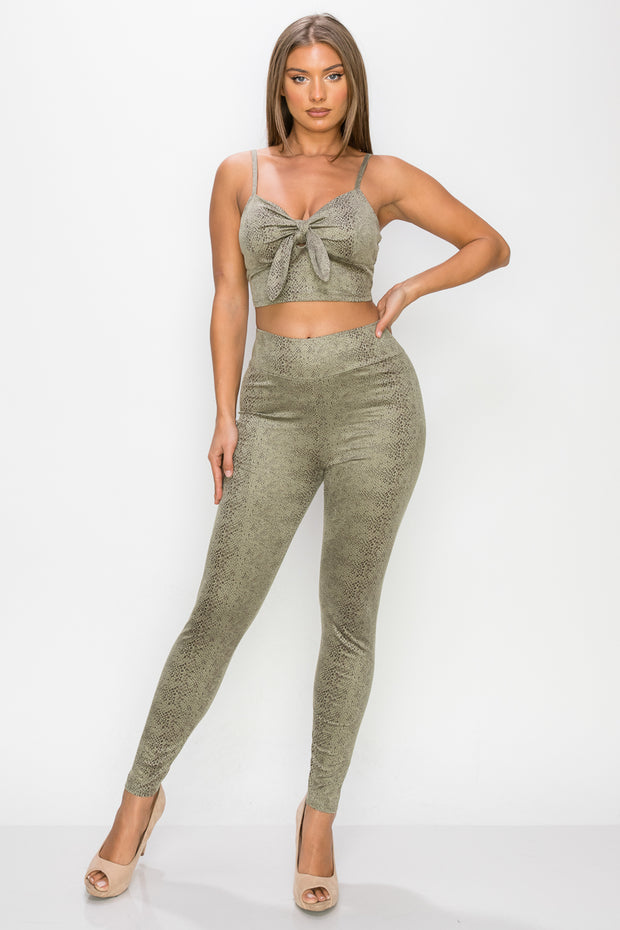 Embossed Snake Print Top And Leggings Set - Spicy and Sexy