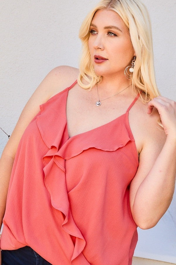 Front Surplice Ruffle Cami Top - Spicy and Sexy