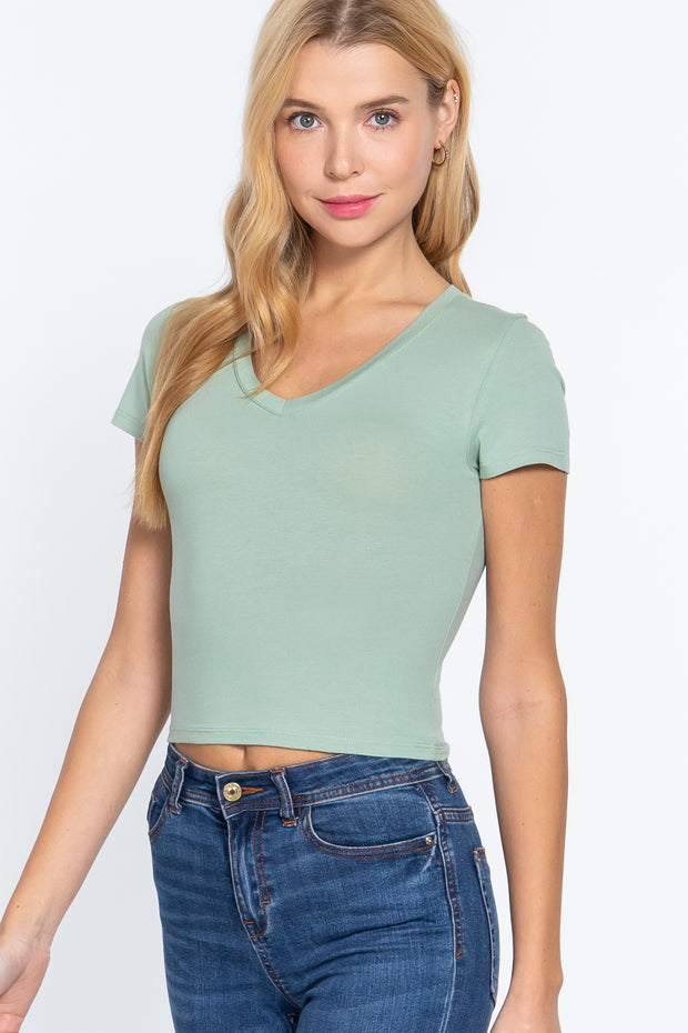 Short Sleeve V-Neck Crop Top - Spicy and Sexy