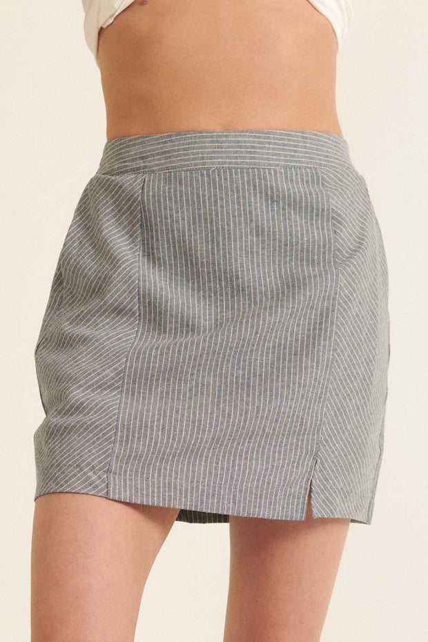 Banded Front Waist Pinstripe Mini Skirt - Spicy and Sexy