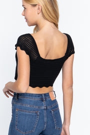 Short Sleeve V-Neck Front Knot Detail Sweater Knit Crop Top - Spicy and Sexy