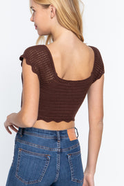 Short Sleeve V-Neck Front Knot Detail Sweater Knit Crop Top - Spicy and Sexy