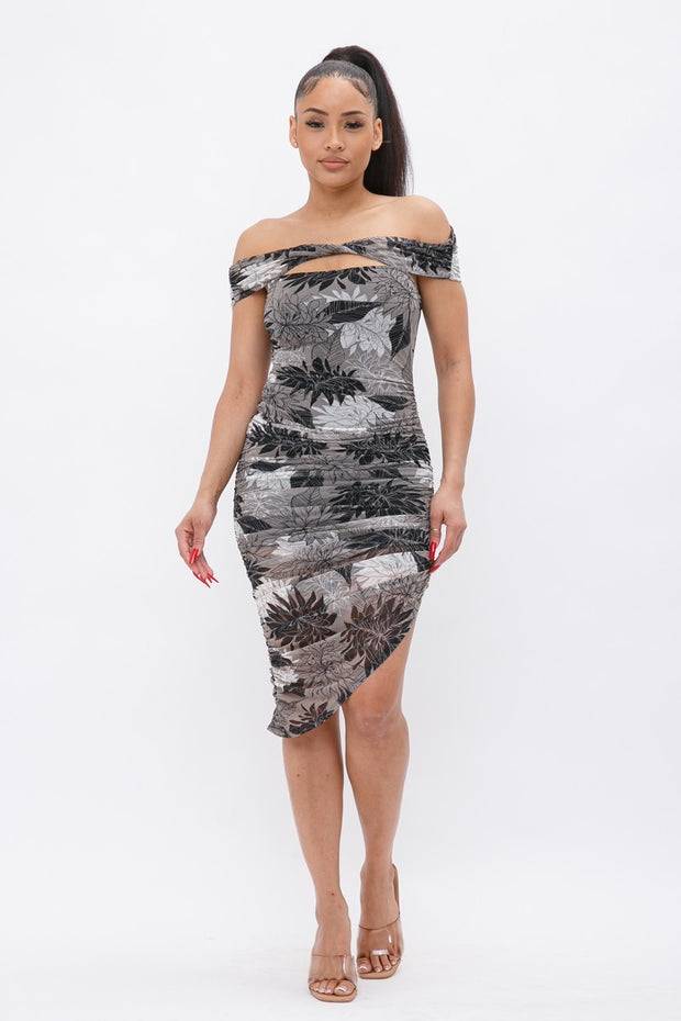 Printed Mesh Off Shoulder Dress - Spicy and Sexy