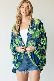 Stripes And Floral Print Lightweight Kimono - Spicy and Sexy