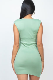 Sleeveless Shoulder Pad Drawstring Ruched Mini Dress - Spicy and Sexy