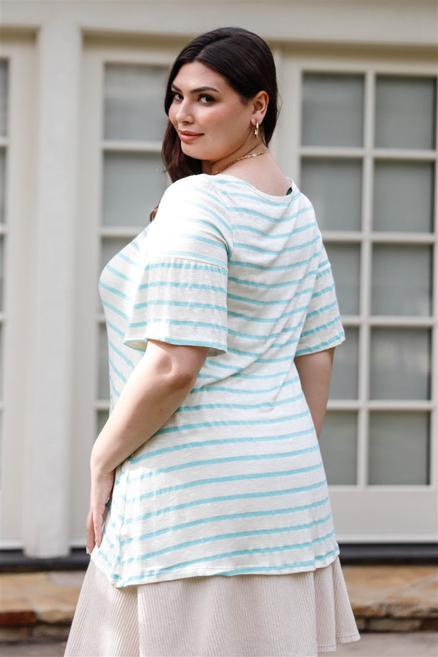 Plus Stripe Bell Short Sleeve Top - Spicy and Sexy