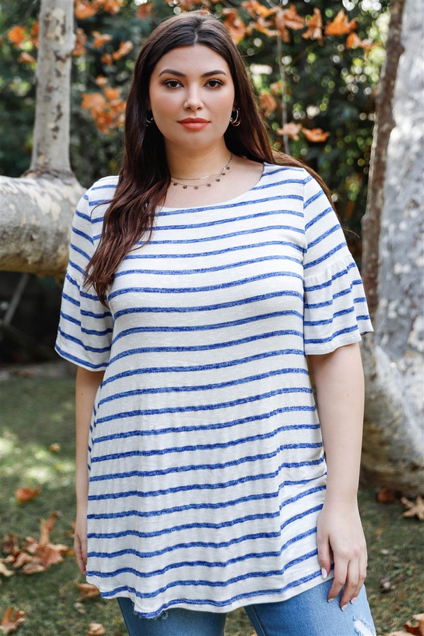 Plus Stripe Bell Short Sleeve Top - Spicy and Sexy