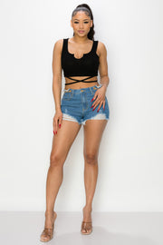 Side Chain Detailed Denim Shorts - Spicy and Sexy