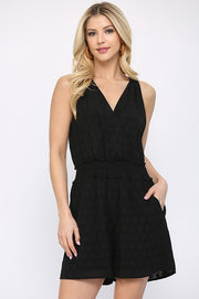 Textured Woven And Smocking Waist Romper With Back Open And Tie - Spicy and Sexy