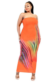 Plus Sleeveless Color Gradient Tube Top Maxi Dress - Spicy and Sexy