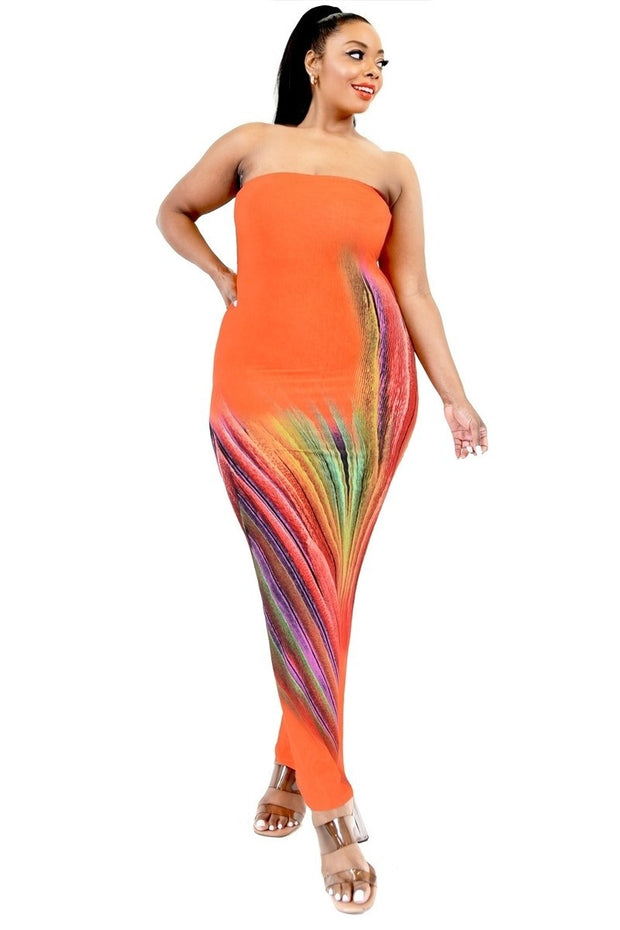 Plus Sleeveless Color Gradient Tube Top Maxi Dress - Spicy and Sexy