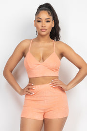 Terry Towel Bralette Top & Mini Shorts Set - Spicy and Sexy