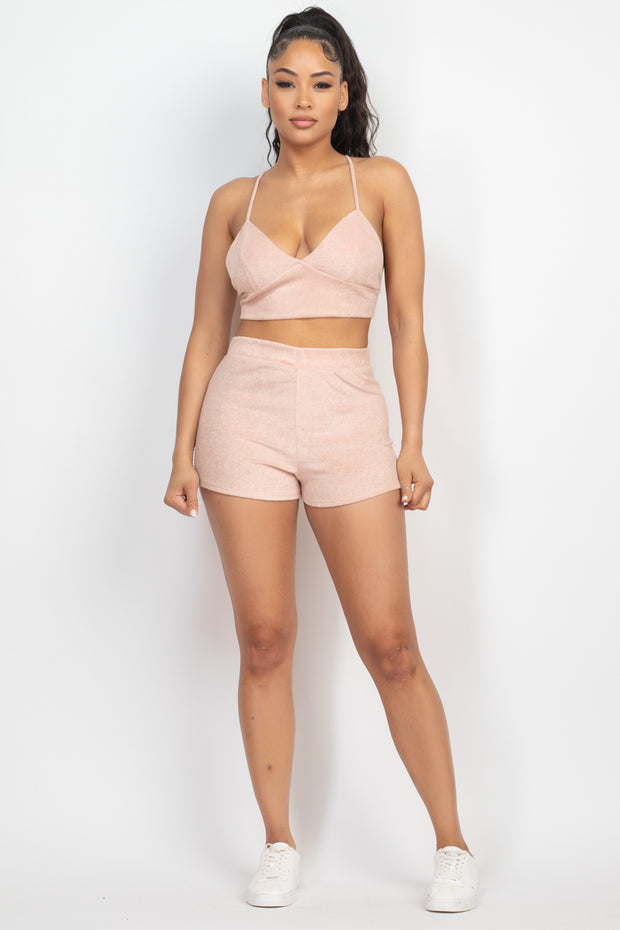 Terry Towel Bralette Top & Mini Shorts Set - Spicy and Sexy